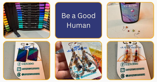Collage showing Not Just North handmade jewelry and ethical craft supplies from values-driven suppliers