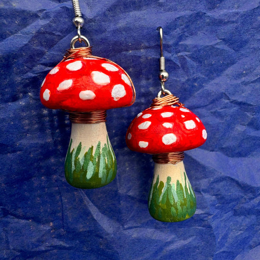 Mystical Mushroom Garden Earrings - Hand painted Design | LGBTQ+ Artisan Made
