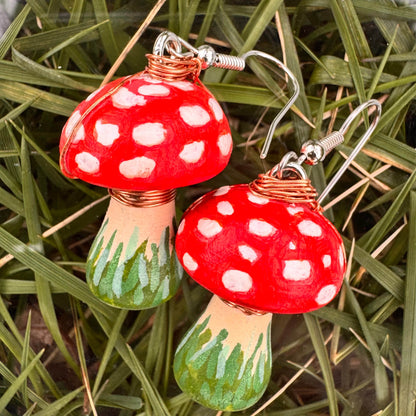 Mystical Mushroom Garden Earrings - Hand painted Design | LGBTQ+ Artisan Made